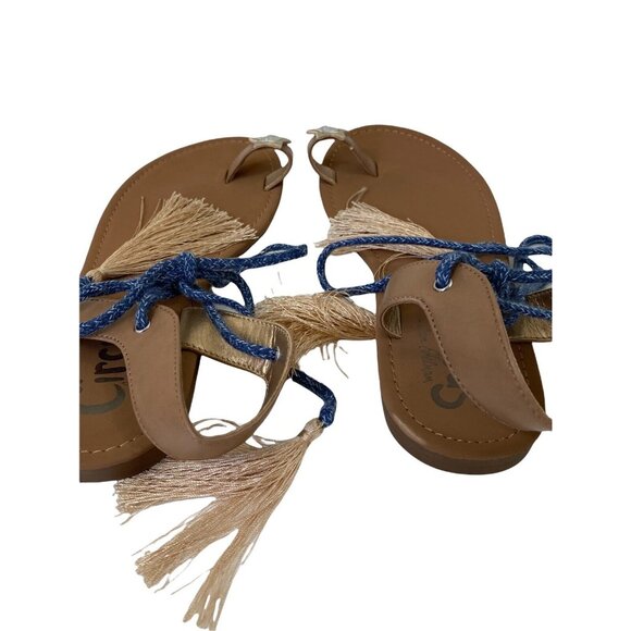 Sam Edelman Sandals Womens Size 6 Blue Gold Tassle Star Rhinestone Strappy Boho - Picture 7 of 10